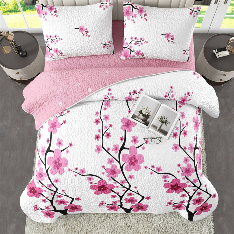 Pink Floral 5-Piece Quilt Set with Pillow Shams & Covers