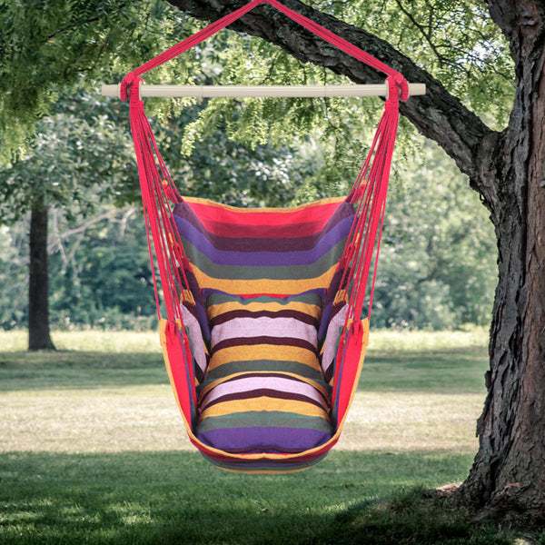 Rainbow Hanging Chair with 2 Pillows - Cotton Canvas