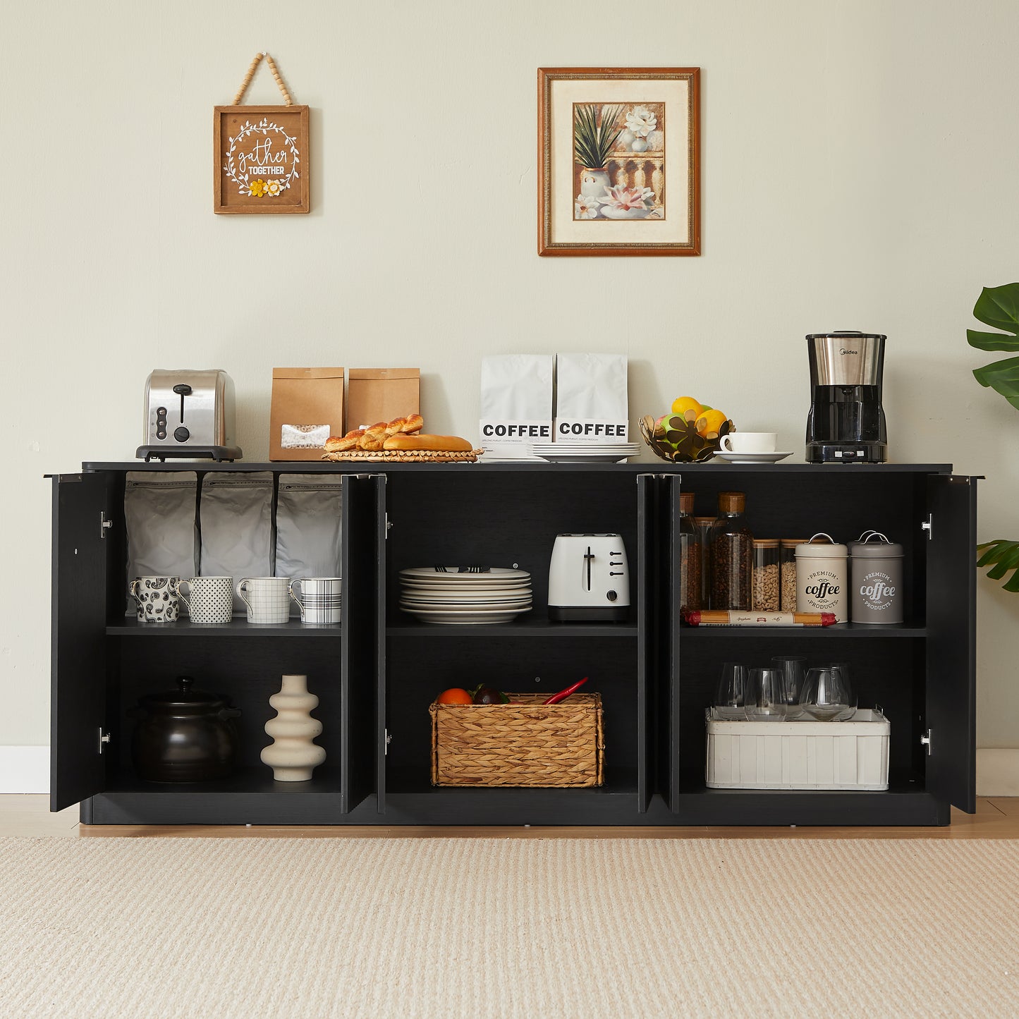 67-inch Modern Wavy Sideboard, Curved Contour Design Storage Cabinet,