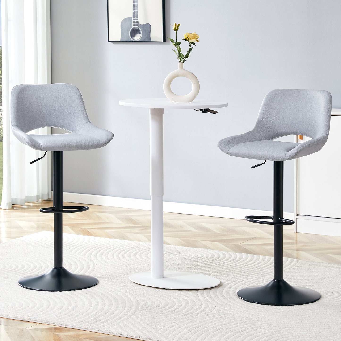 Modern Swivel Adjustable Bar Stools Set - 2 Pack, Light Gray Linen