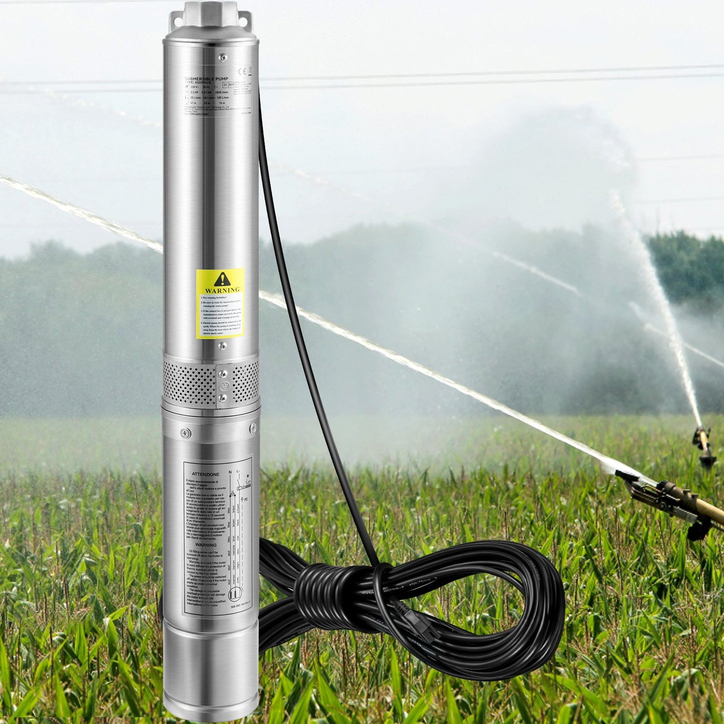 Deep Well Submersible Pump 1HP 115V Stainless Steel Water Pump 37 GPM 207 Ft Head