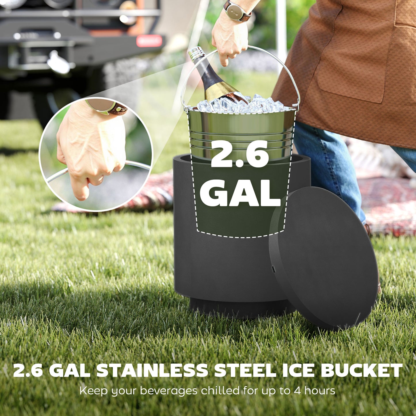 2.6 Gal Concrete Cooler Side Table with Storage - Charcoal Gray