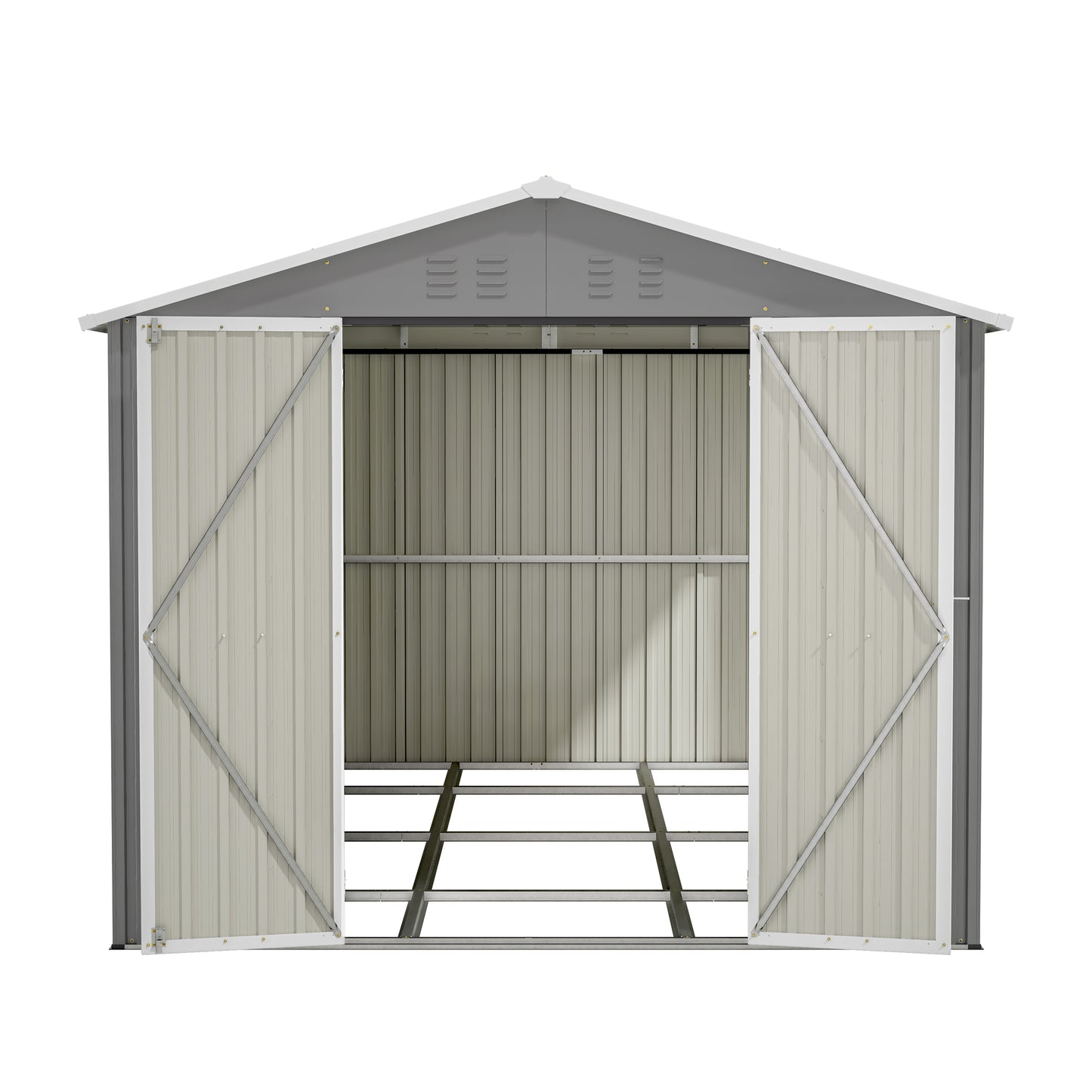 8x12 FT Metal Storage Shed with Side Door - Grey Outdoor Tool Shed