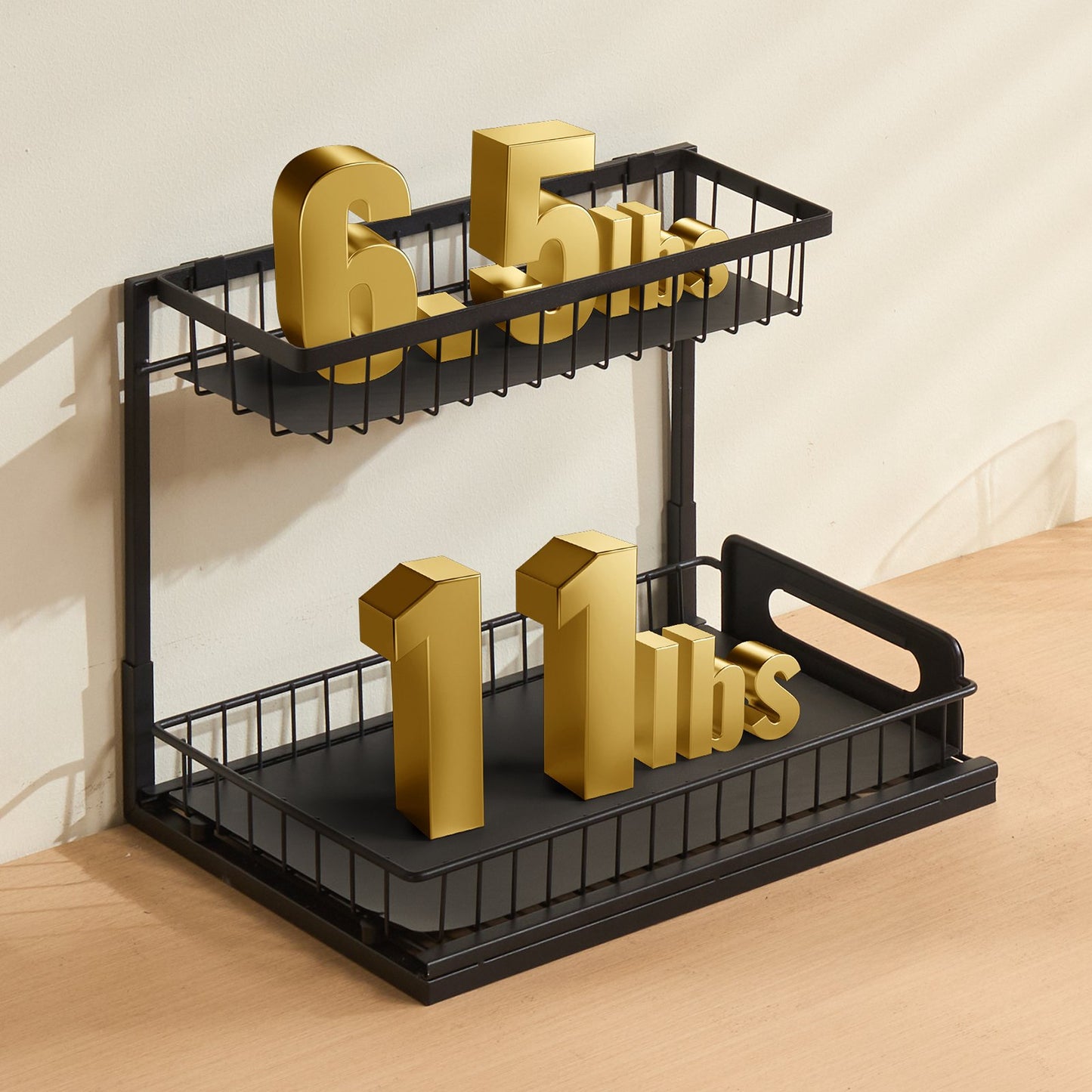2-Tier Pull Out Under Sink Organizer - 10.7"W x 14.2"D - Black