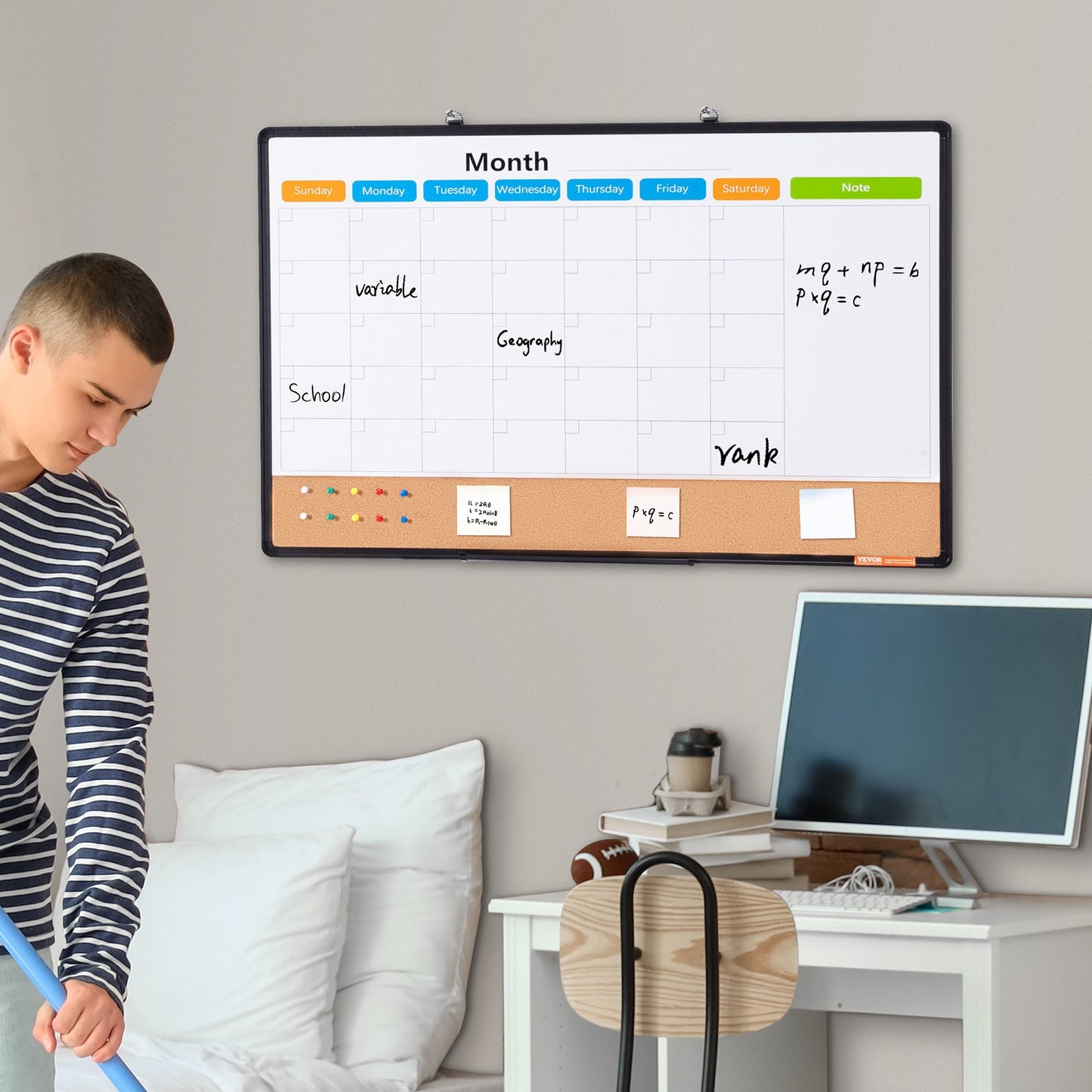 36 x 24 Monthly Calendar Whiteboard & Cork Board Combo