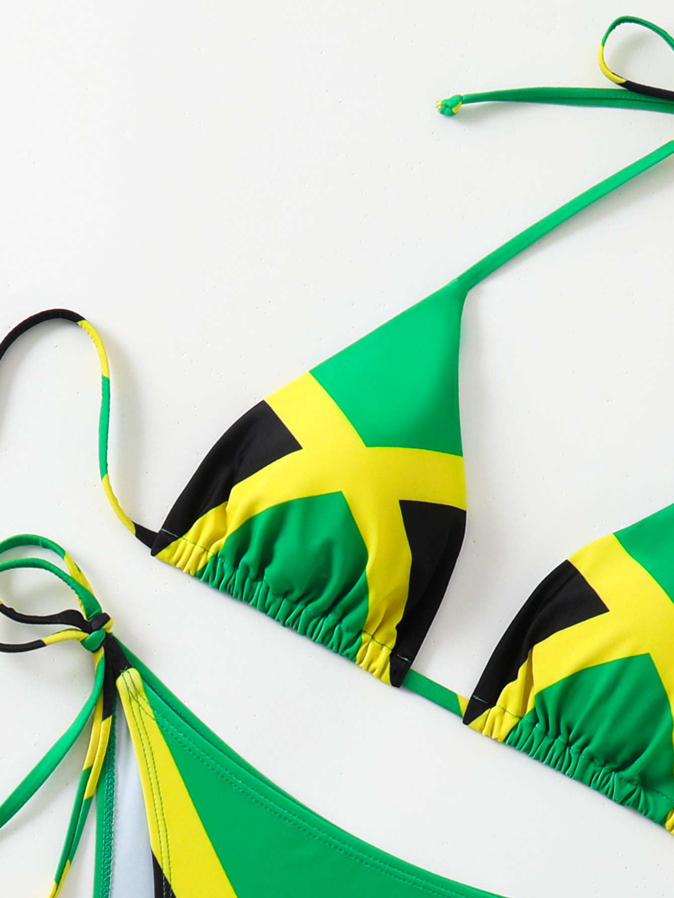 Jamaica Flag Print Triangle Bikini Set - Halter & High Cut Bottom