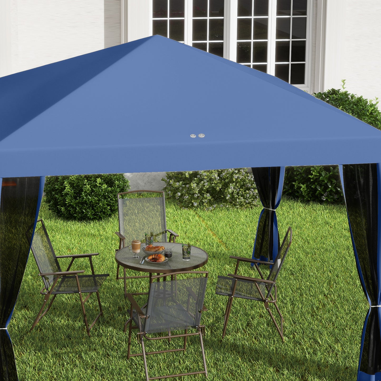 10x10 Pop Up Canopy Tent with Netting - Adjustable Height, Blue