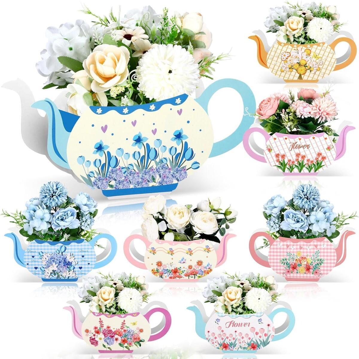 24 Pcs Tea Party Flower Box Centerpieces - Pink, Blue, Green, Yellow