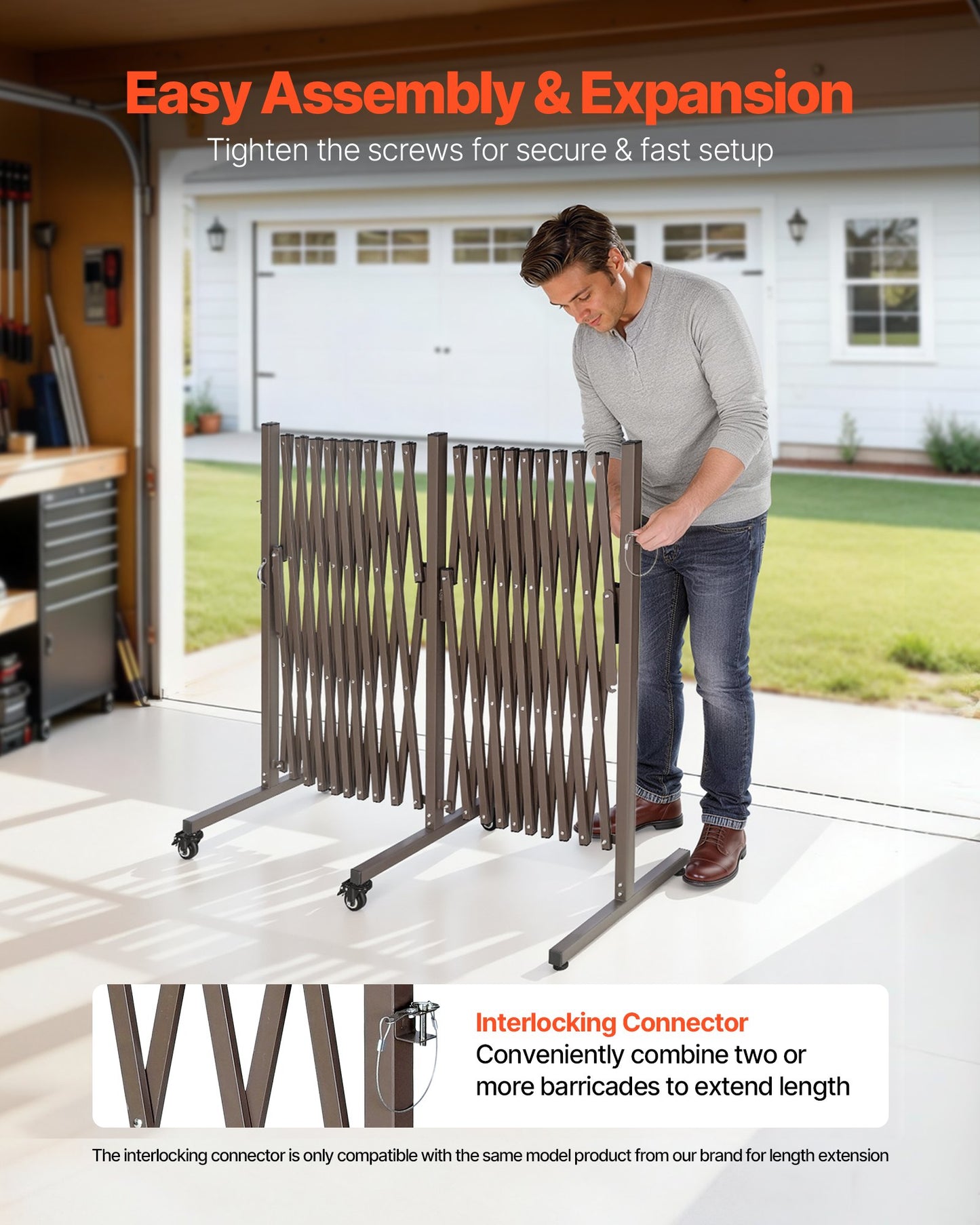 20FT Expandable Safety Barricade with Locking Casters for Garden & Patio