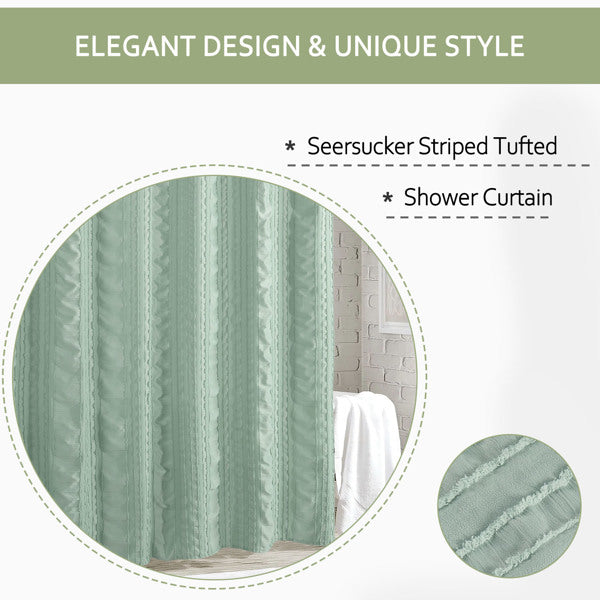Seersucker Striped Shower Curtain - 72x72 Inch Boho Design