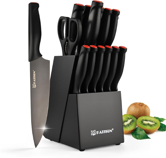 15-Piece High Carbon Stainless Steel Knife Set with Block