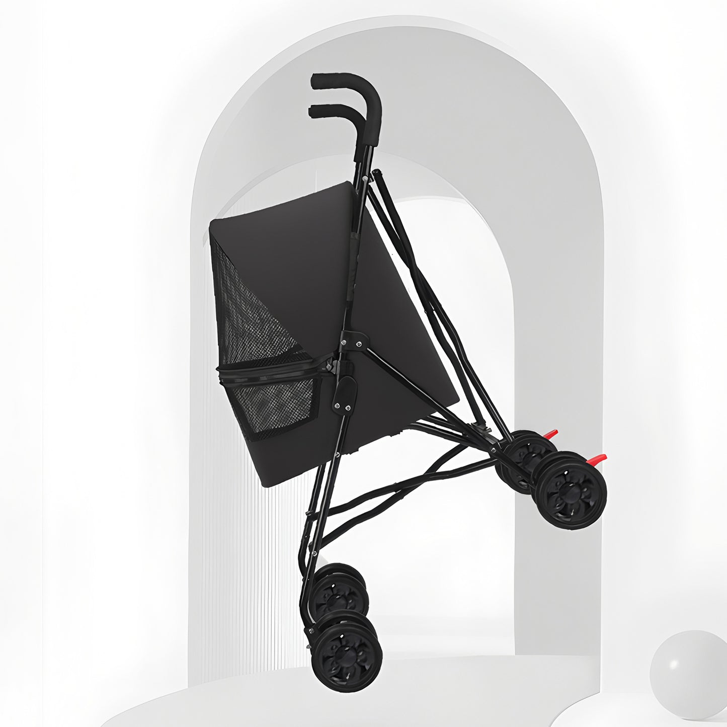 Pet Stroller for Small Dogs Cats with Mesh Ventilation Foldable Design Black
