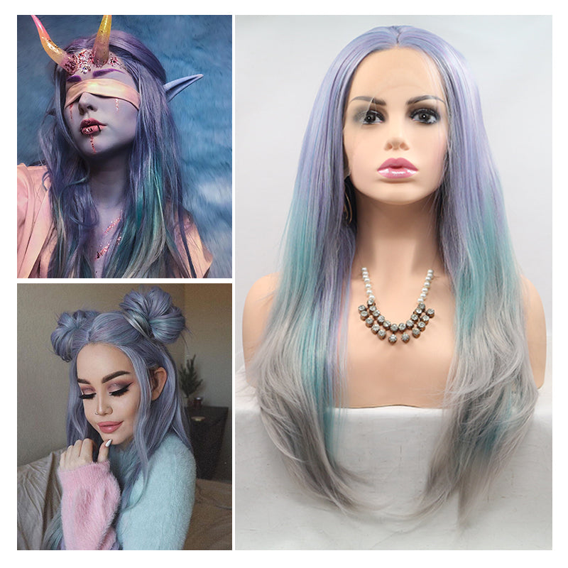 Women's Synthetic Wig with Lace Front & Long Straight Hair Cover - Multiple Colors
