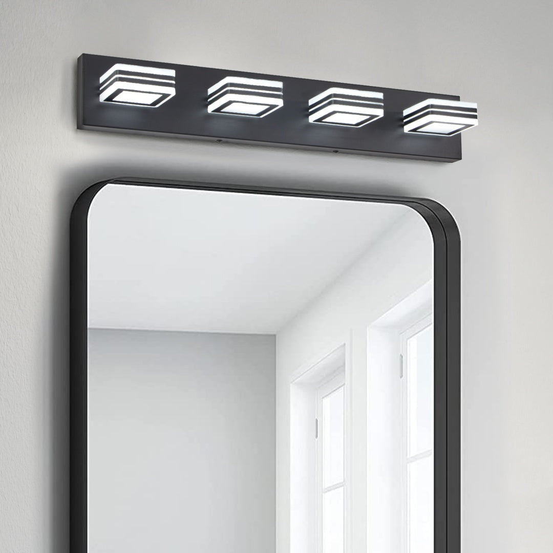 Modern 4-Light LED Vanity Wall Light Fixture with Square Acrylic Shades