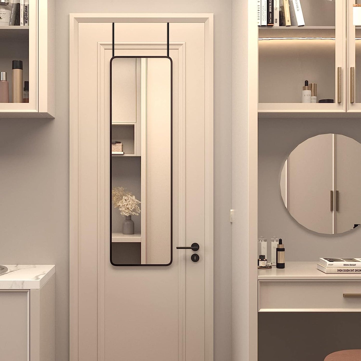 47 x 14 Inch Black Rectangular Door Mirror - Classic Design