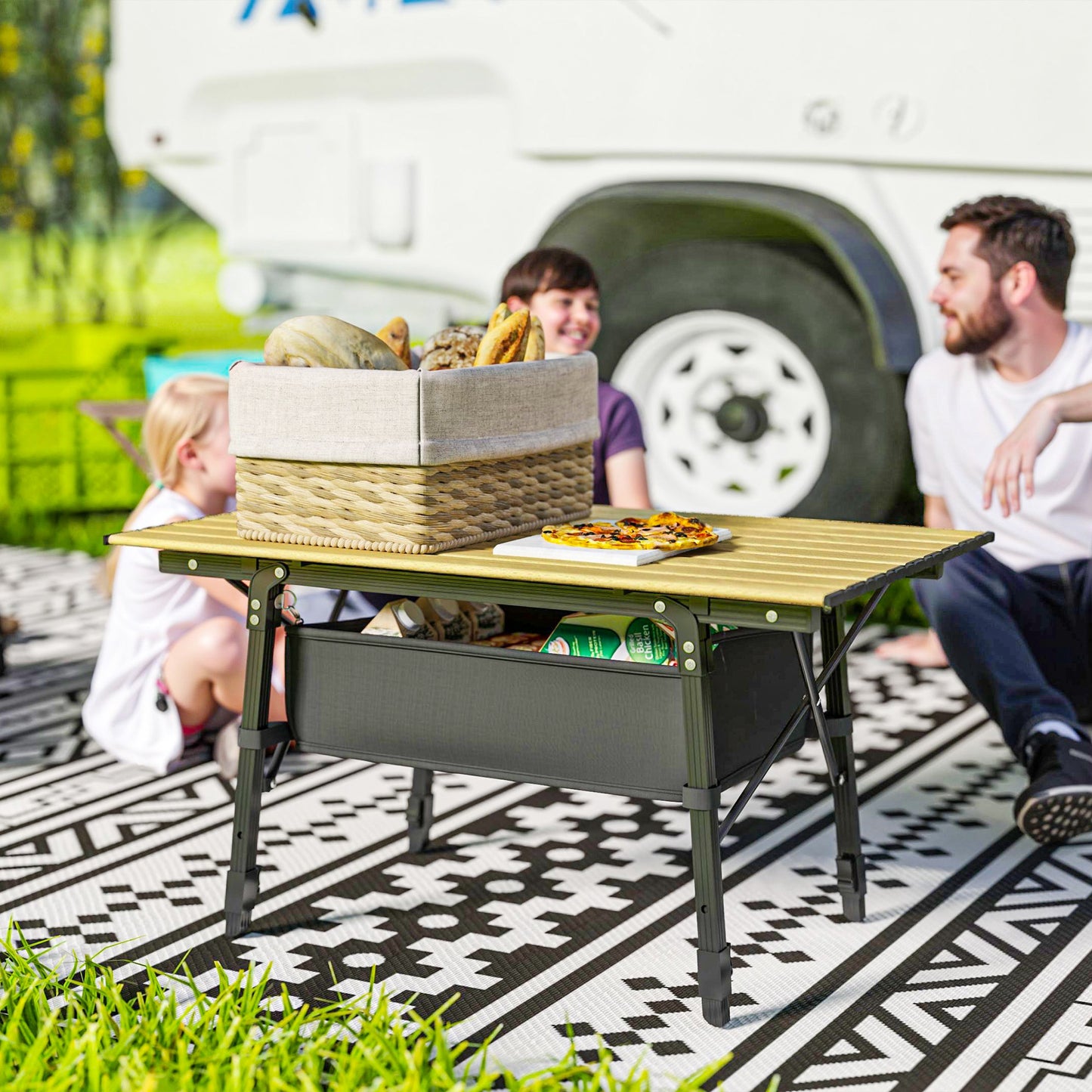 Portable Aluminum Folding Table with Storage Bag - Brown