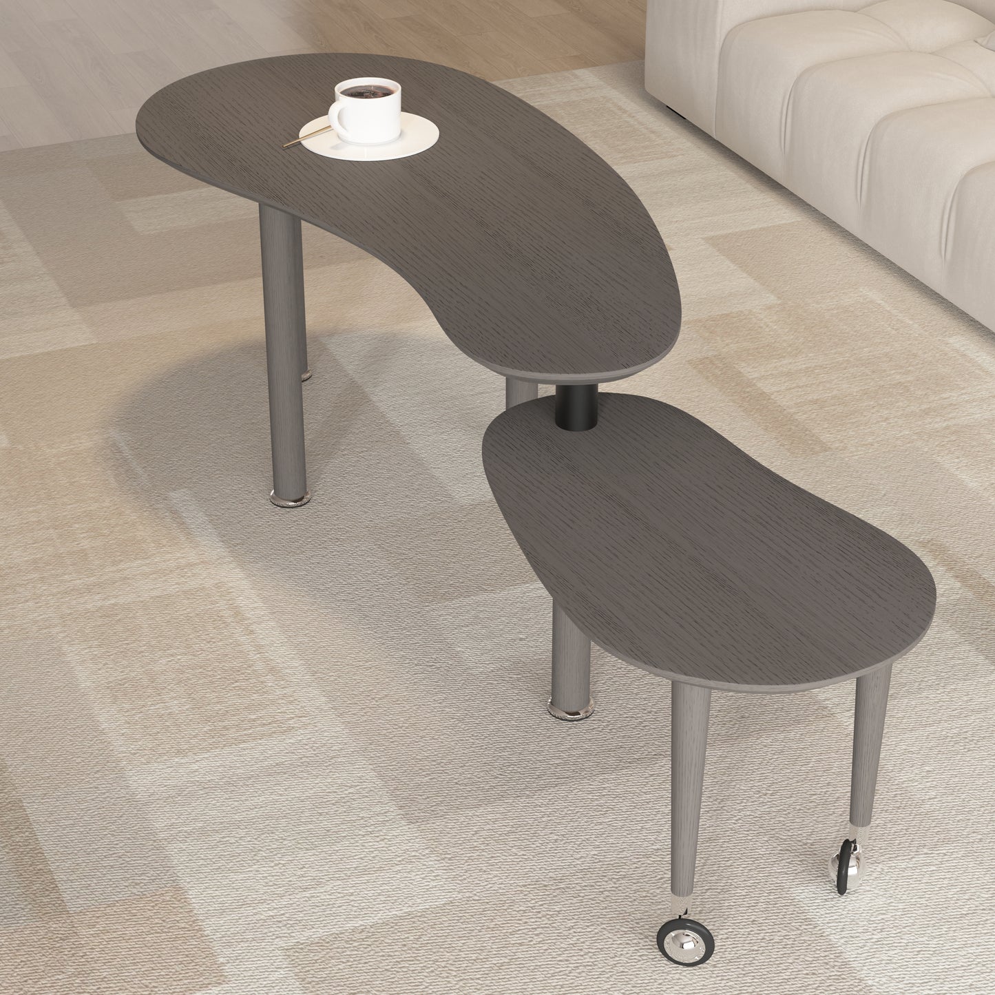 Contemporary Rotatable Cocktail Table With Solid Rubber Wood Legs,