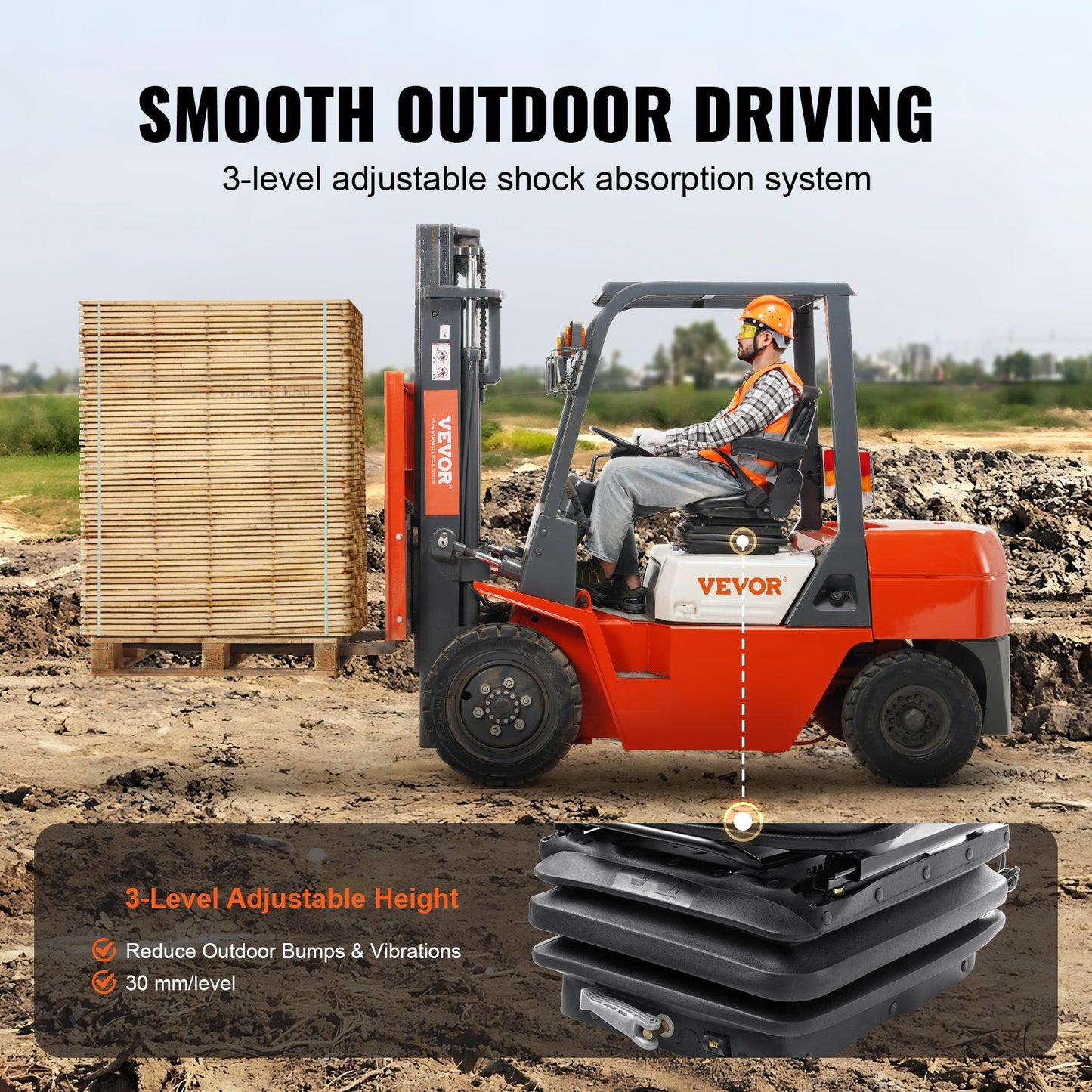 Universal Tractor Seat with Suspension, Adjustable Back & Armrests