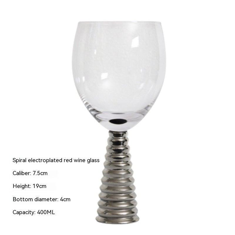 Decorative Wine & Champagne Glass Goblet Set - Threaded Black, Silver & Gold Options