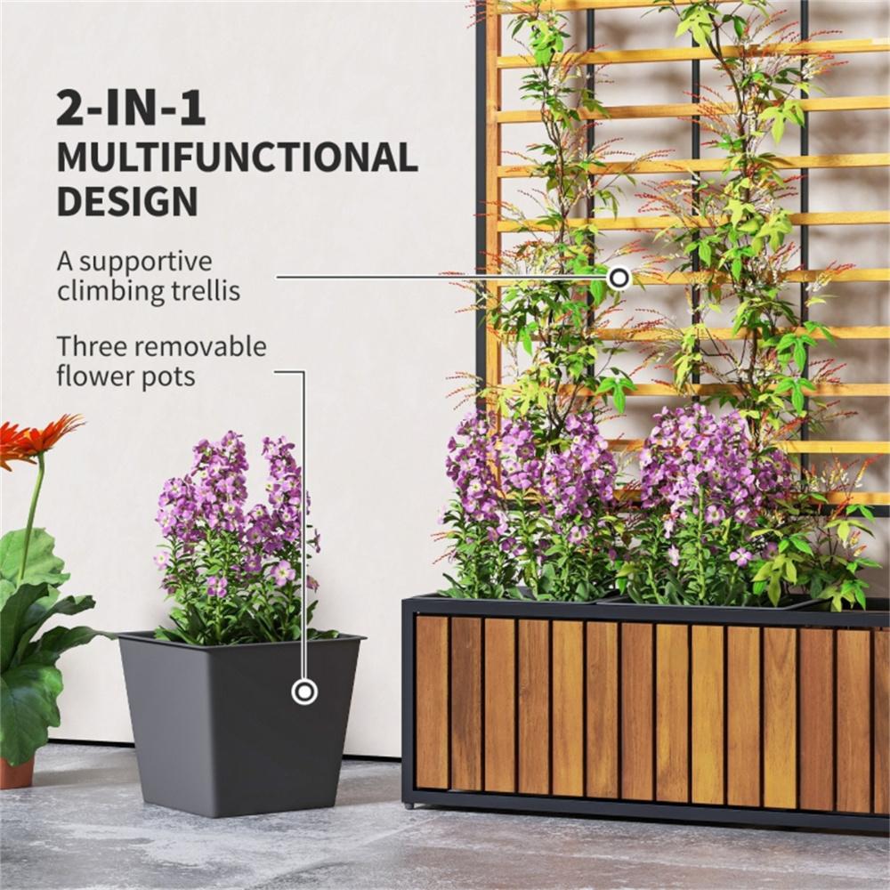 Wooden Raised Garden Bed With Trellis, Removable Pots For