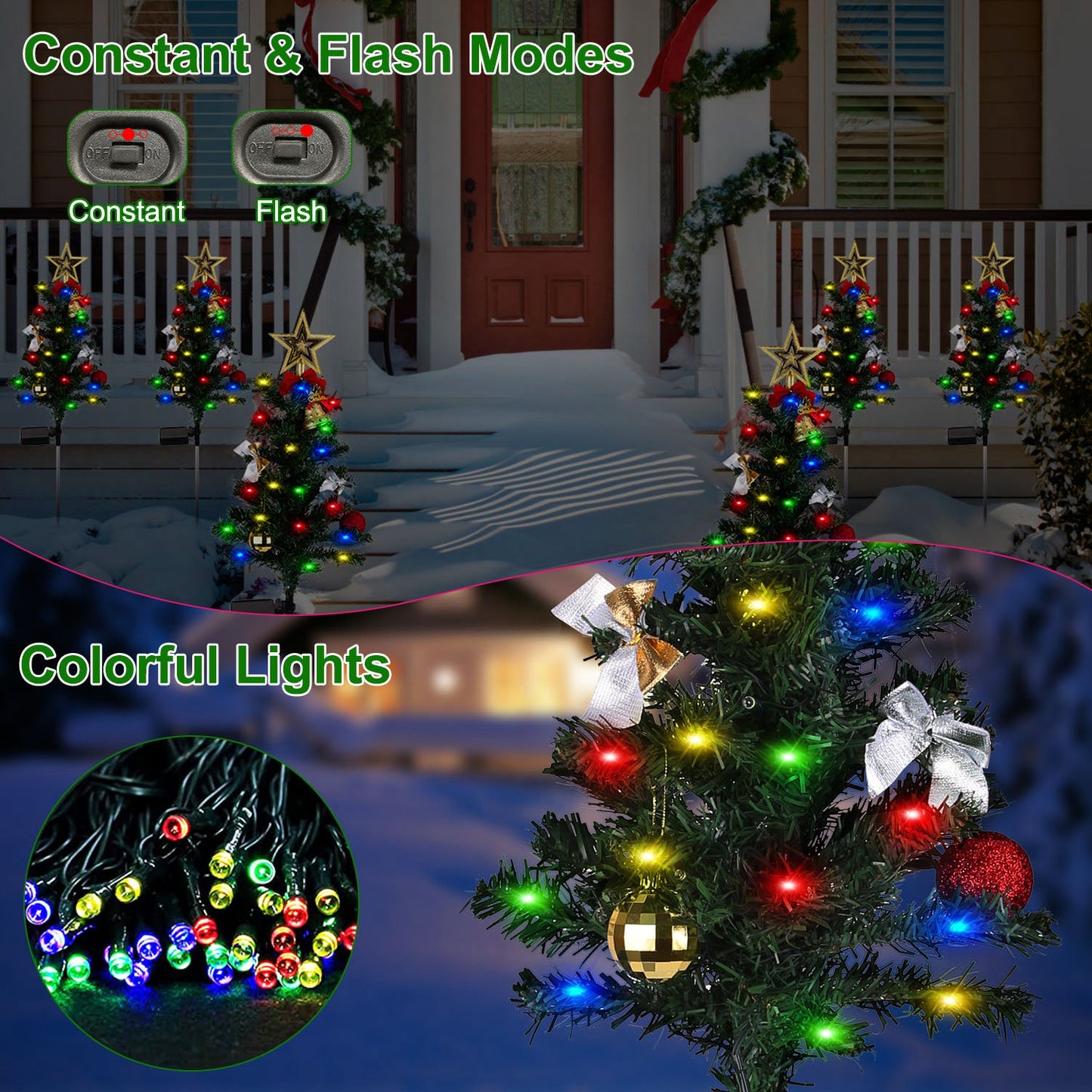Solar Christmas Tree Lights - 4 Pack 20 LEDs Garden Decoration