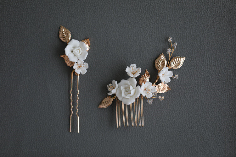 Beaded Crystal Hair Fork Set & Comb