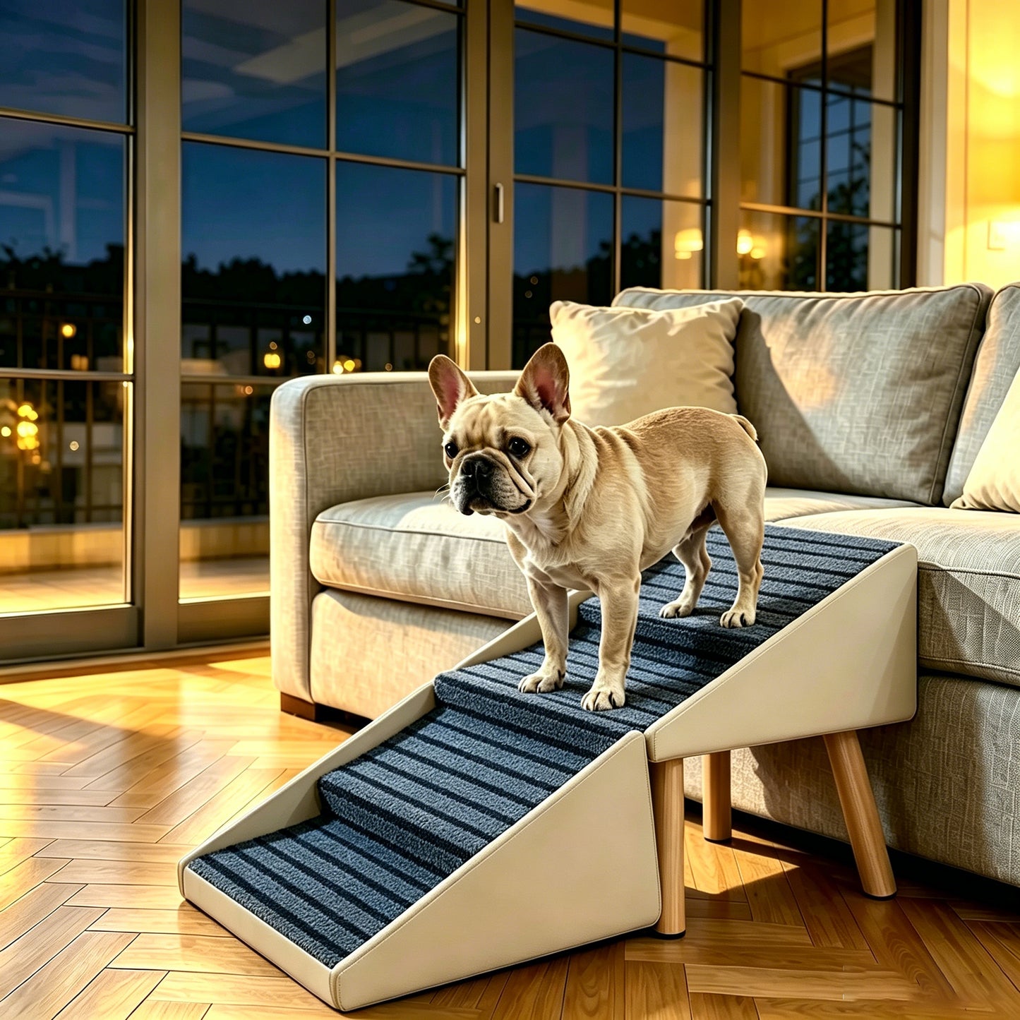 Foldable 2-in-1 Dog Stairs and Ramp for Couch and Bed - Beige, 18.89"