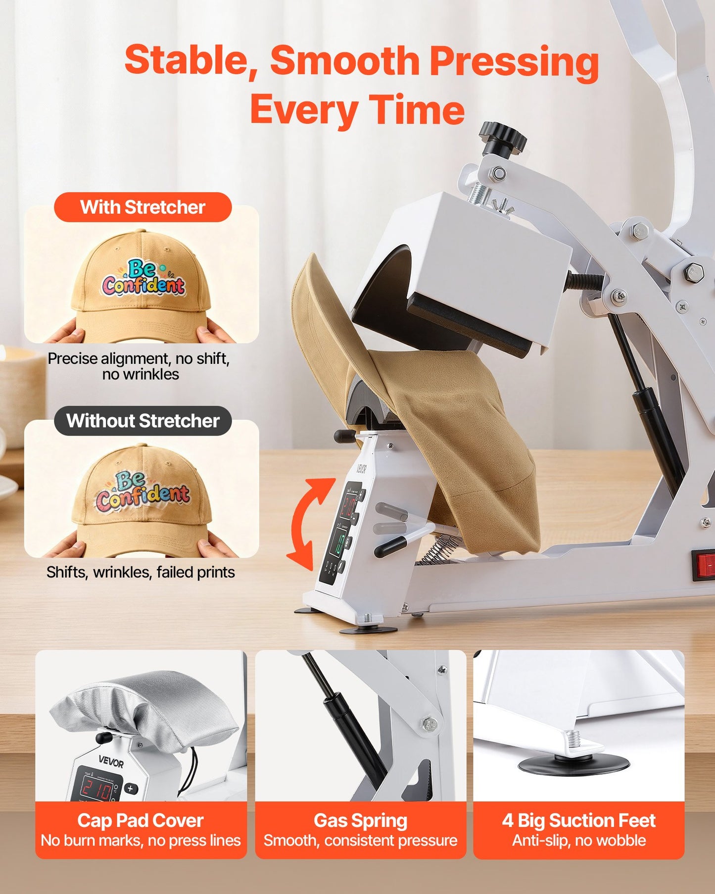 Hat Heat Press Machine with Large 8.5x4 Inch Heating Plate - Cap & Hat Sublimation