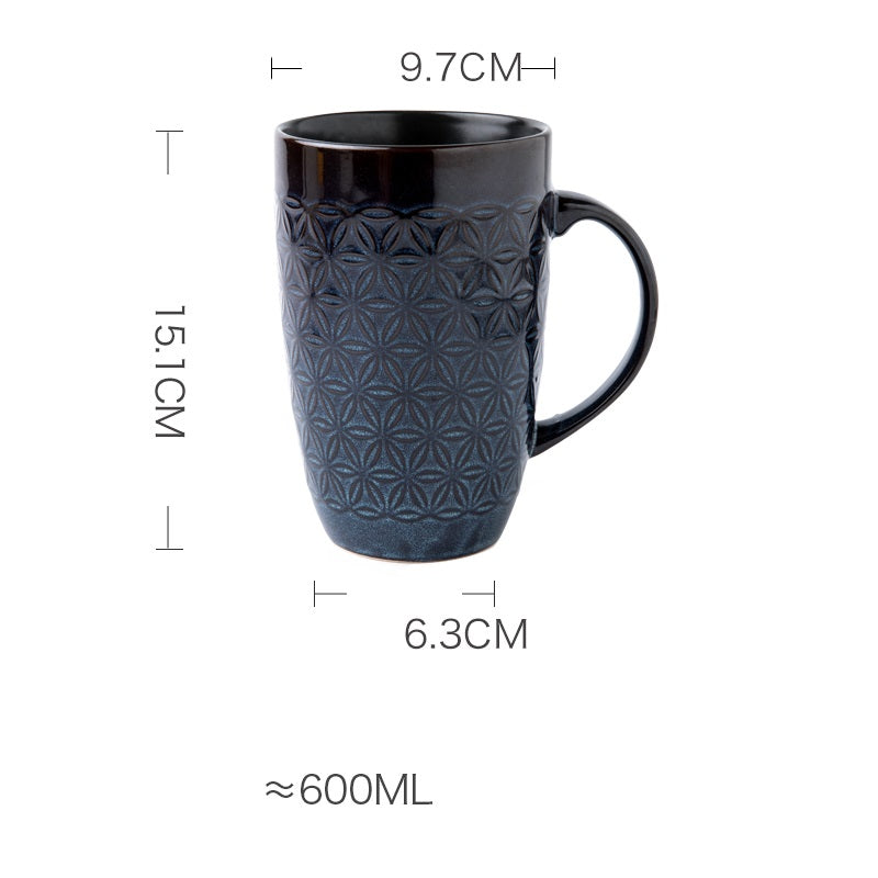 Large Capacity Ceramic Mug with Variable Glaze - Retro Kiln Style, 601ml