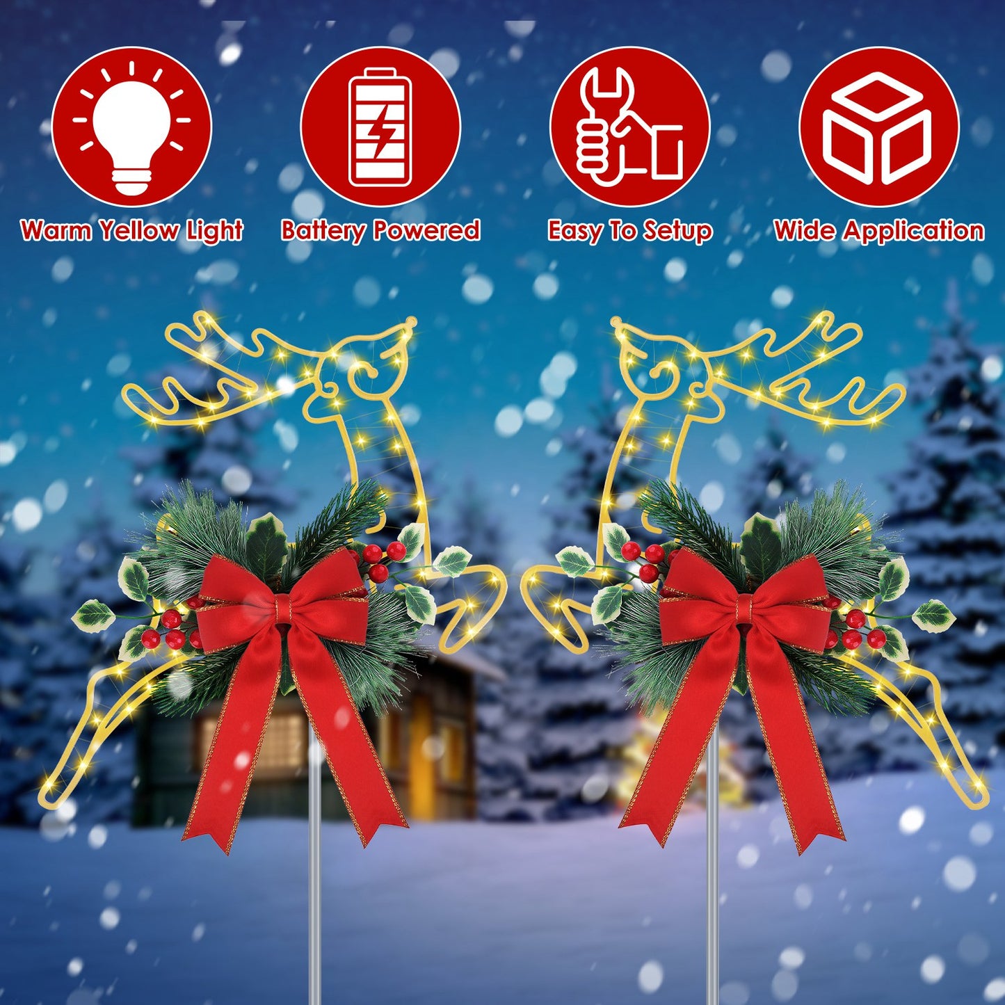 Christmas Lighted Reindeer Stake Lights - 2Pcs Outdoor Decoration