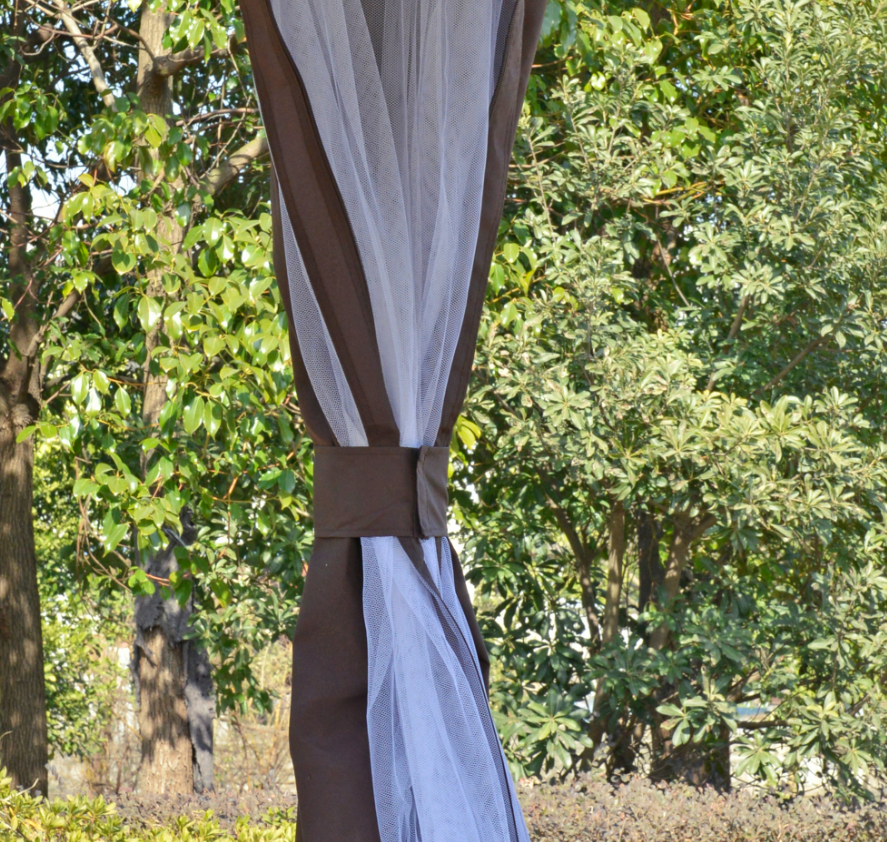 12x12 Brown Steel Gazebo Tent with Double Roof & Curtains