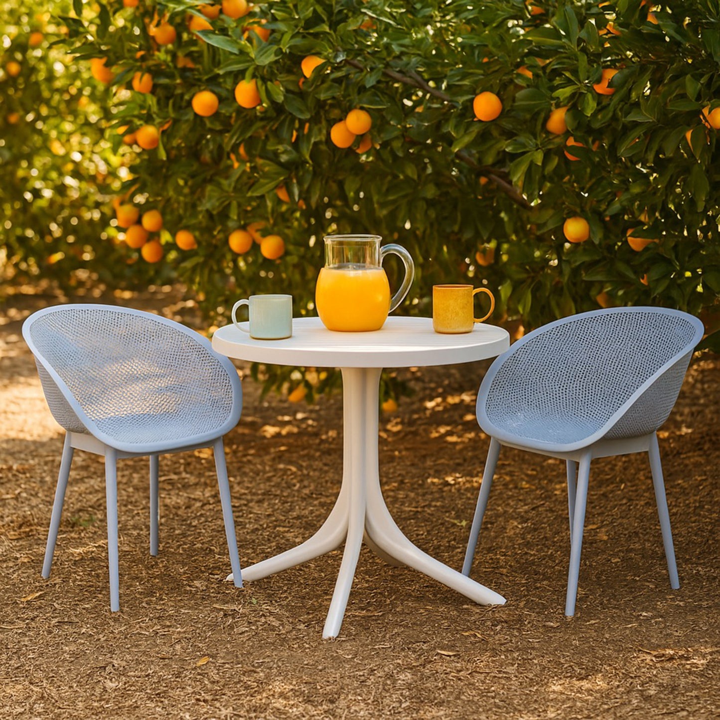 Light Blue Modern Lounge Chairs & Round Table Set - 2-Pack
