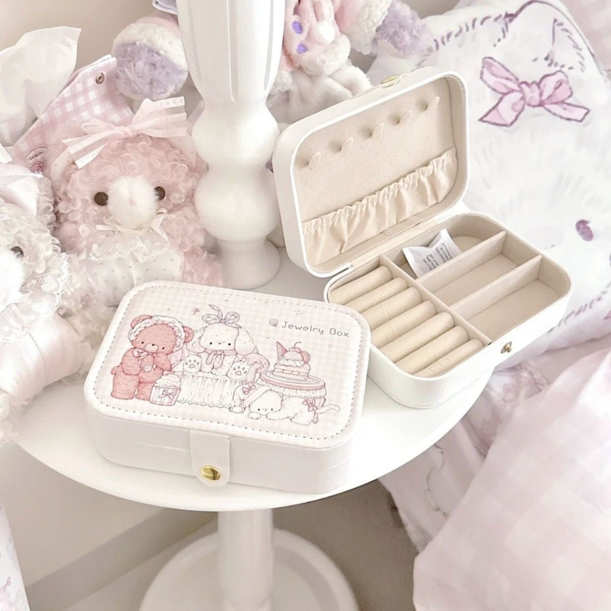Portable Jewelry Storage Box with Cartoon Design - White