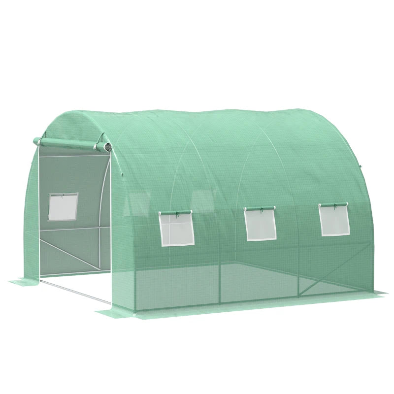Walk-In Tunnel Greenhouse with Roll-Up Windows - Green