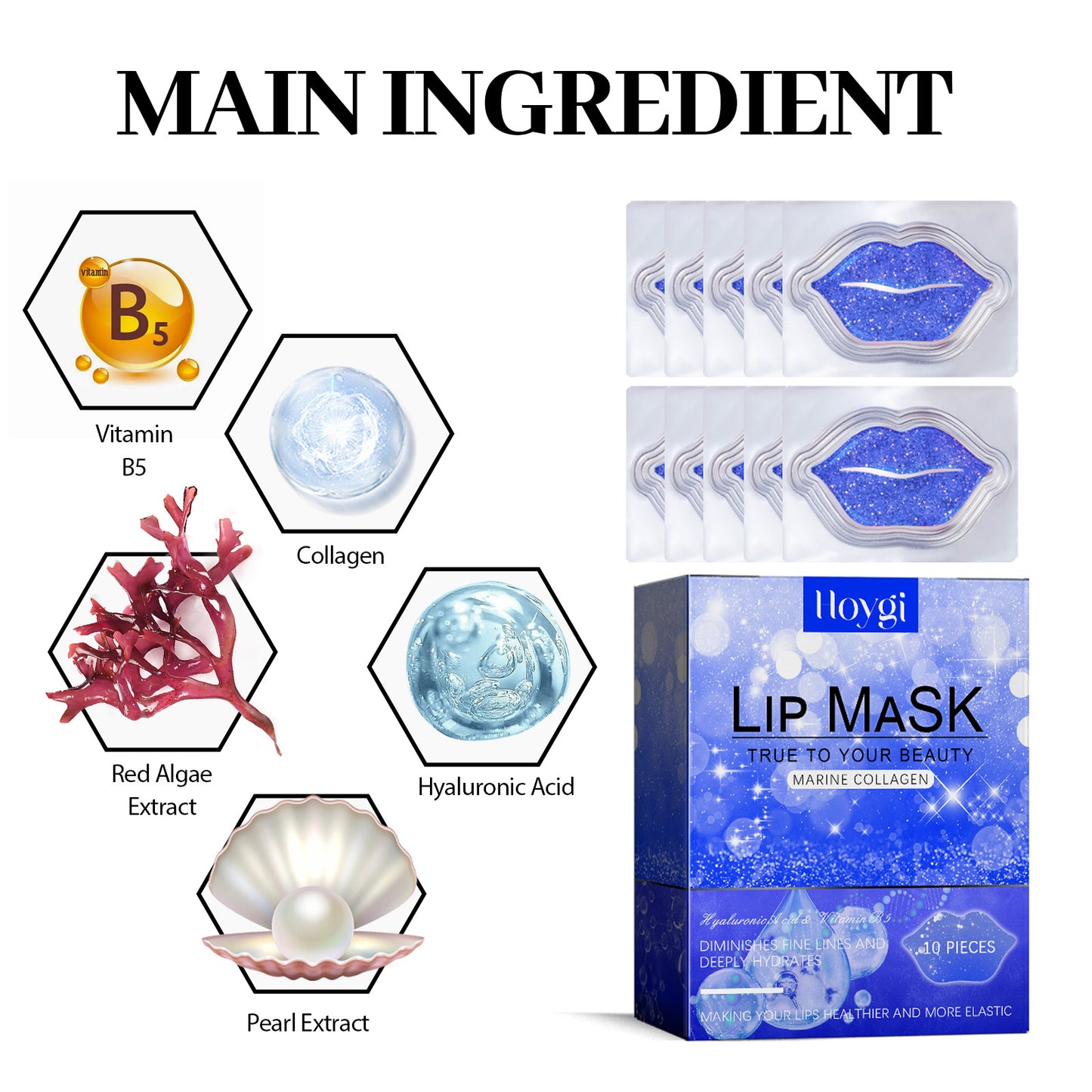 Marine Collagen Lip Mask - Deep Moisturizing & Anti-Wrinkle Treatment (10pc)