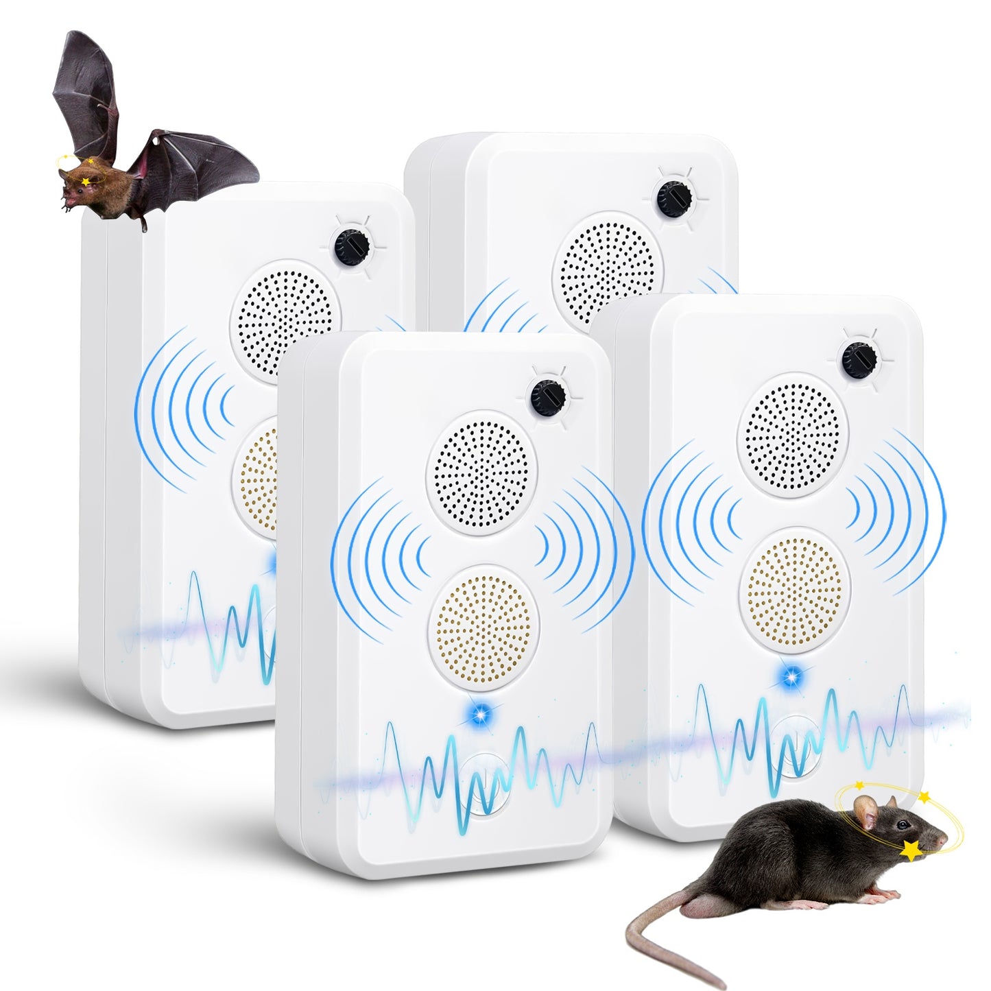 Rechargeable Ultrasonic Pest Repeller 2/4 Pack for Bats Mice Birds Indoor Outdoor
