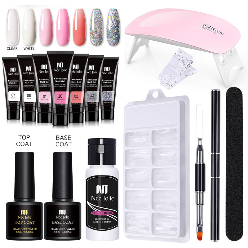 Nail Extension Glue Kit with UV Lamp – 7 Bottles