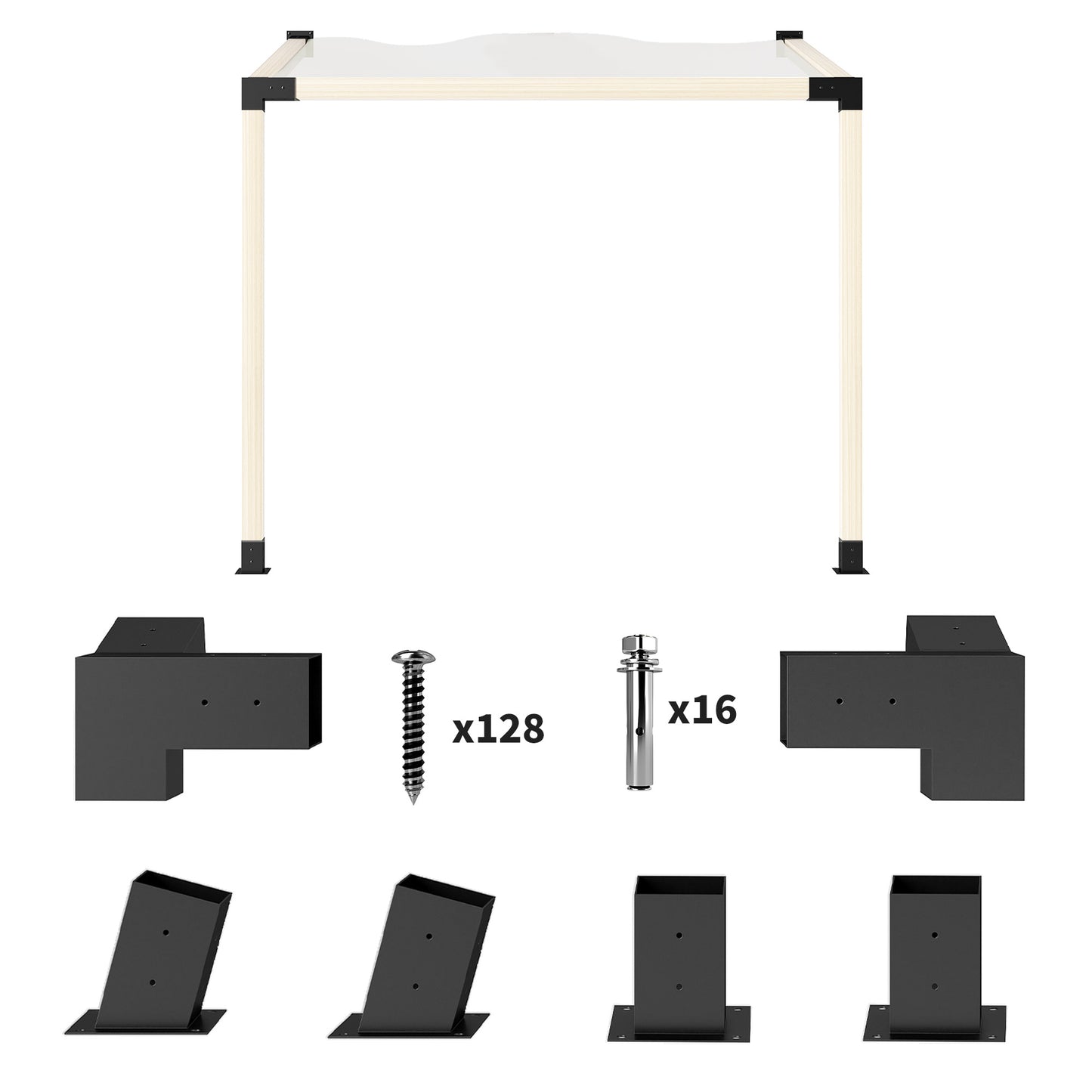 Slanted Pergola Bracket Kit with Post Bases & Wall Mounts - Black