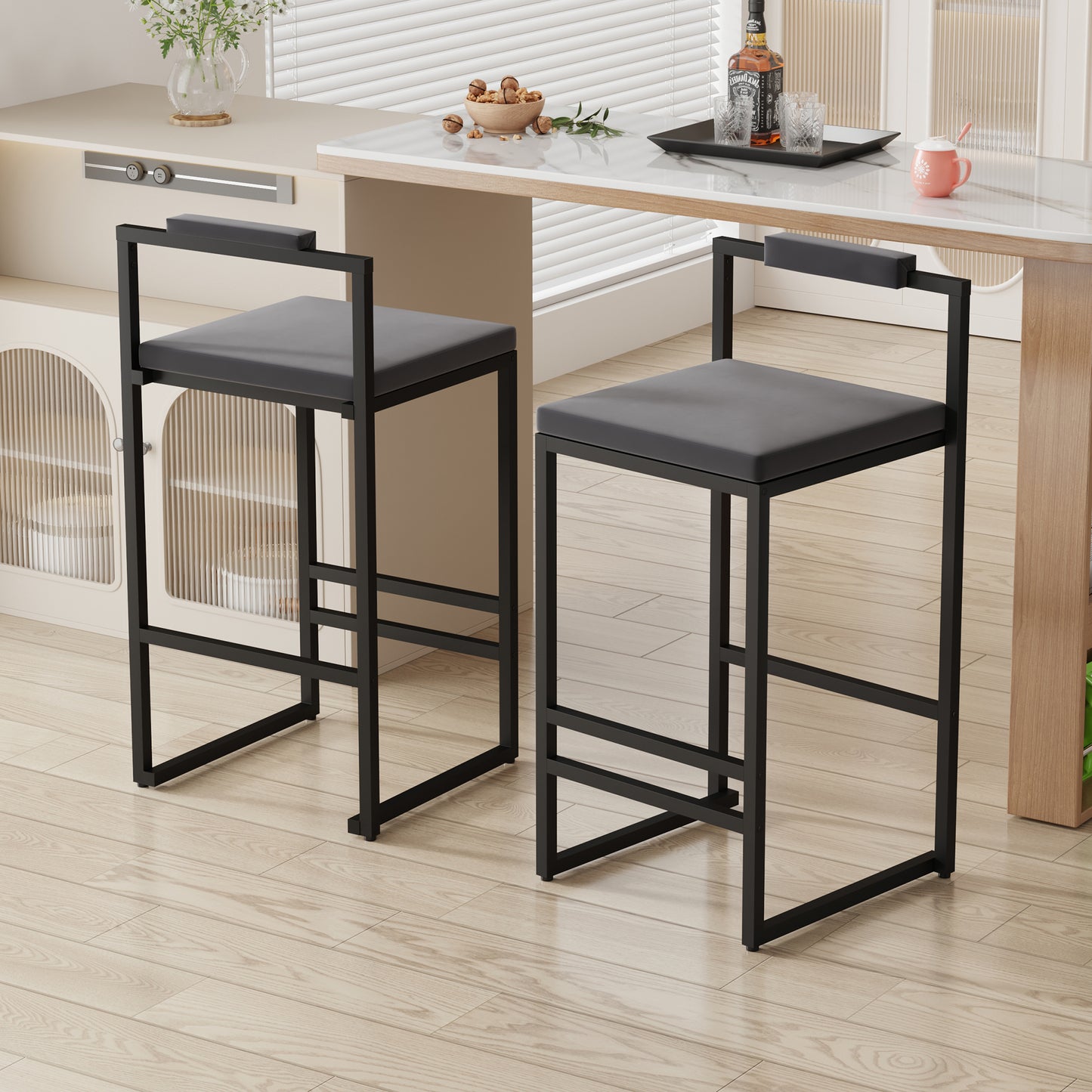 Modern Velvet Counter Height Bar Stools Set of 2 - Gray