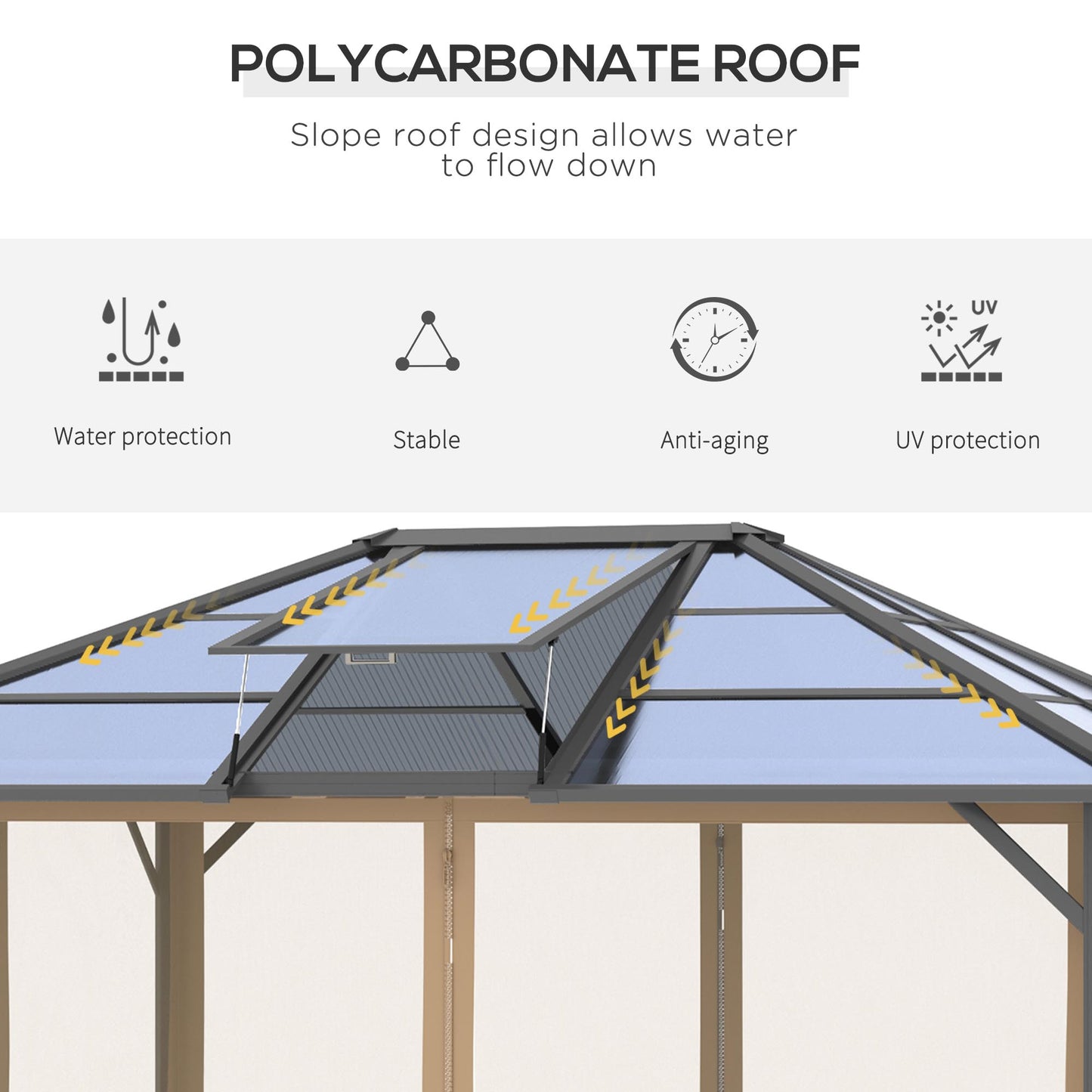 10' x 12' Hardtop Gazebo Canopy with Aluminum Frame & Netting