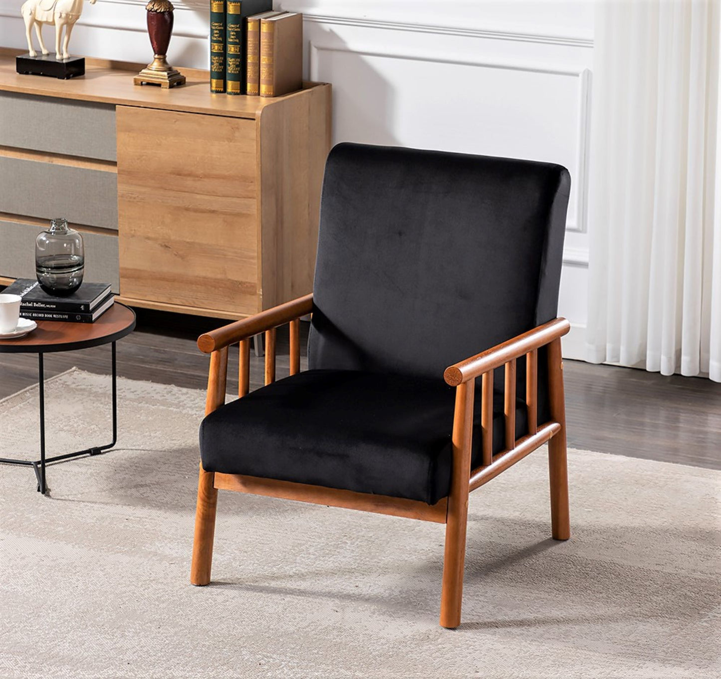 25 Wide Classic Mid-Century Modern Arm Chair, Black