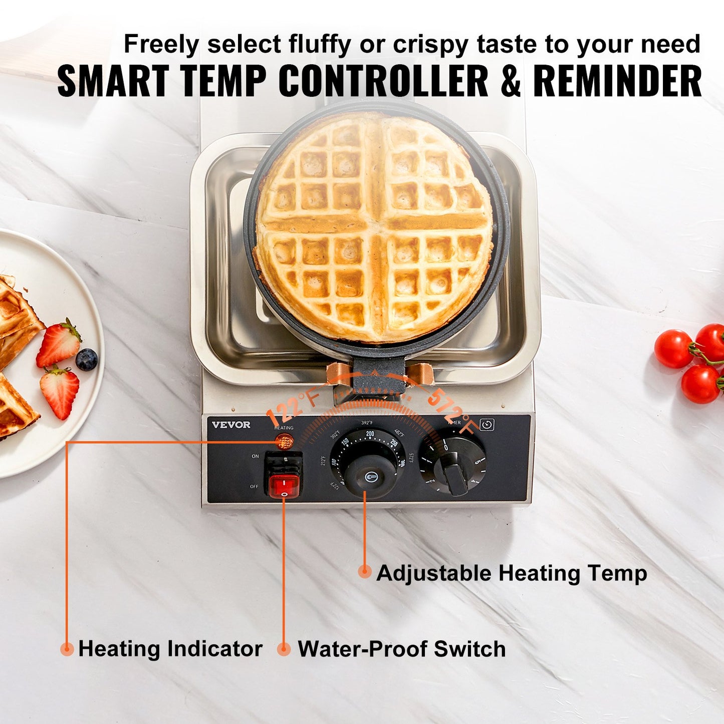 Commercial Round Waffle Maker 1300W Non-Stick Rotatable Kitchen Appliance