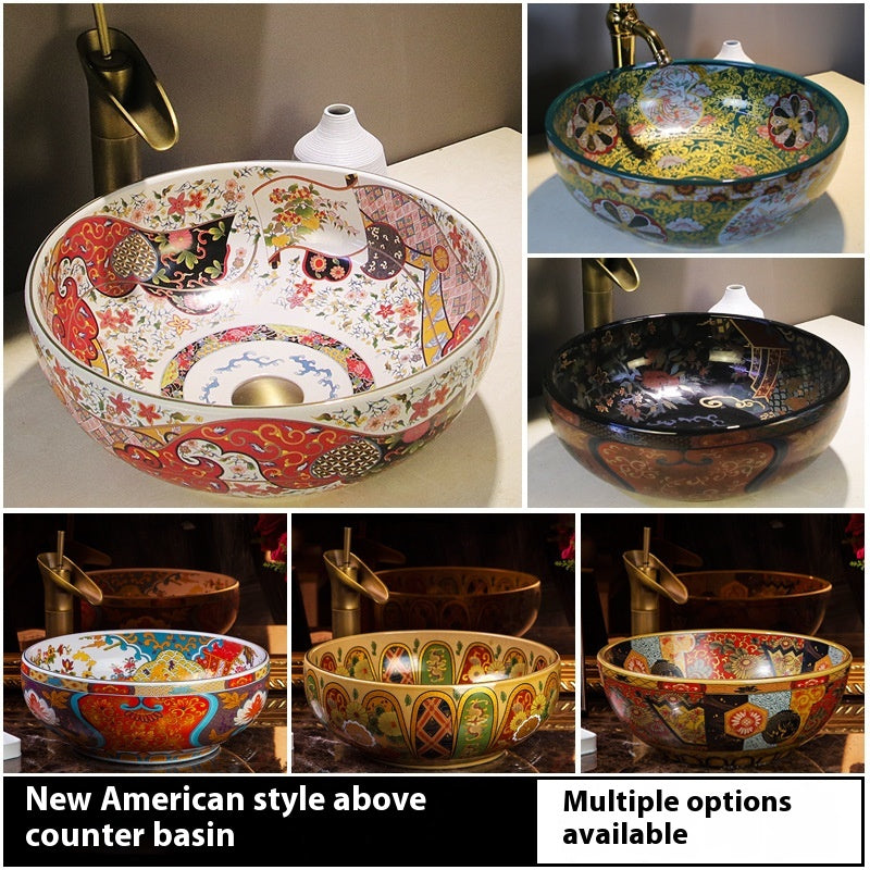 Artistic Ceramic Hand Washing Basin Retro Style - Multiple Variants