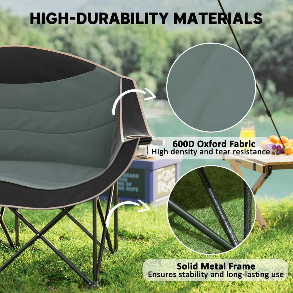 Padded Folding Camp Chair for Adults with Armrests & Cup Holders - Black