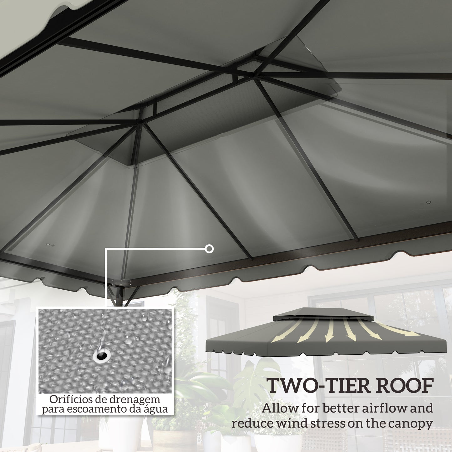 Replacement Canopy for 13 x 10 Gazebo - Light Gray, Double Vented Roof