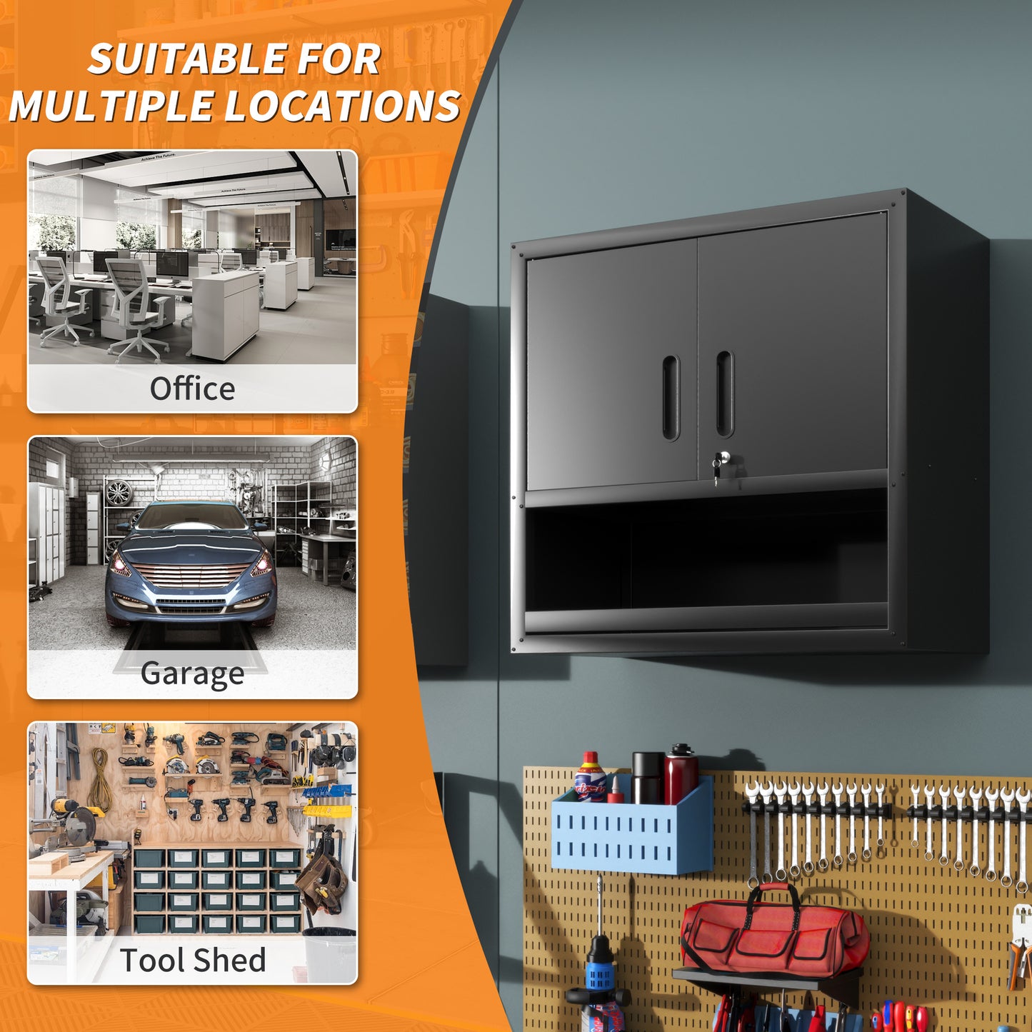Metal Wall-Mounted Tool Storage Cabinet With Locking Door And 1 Shelf