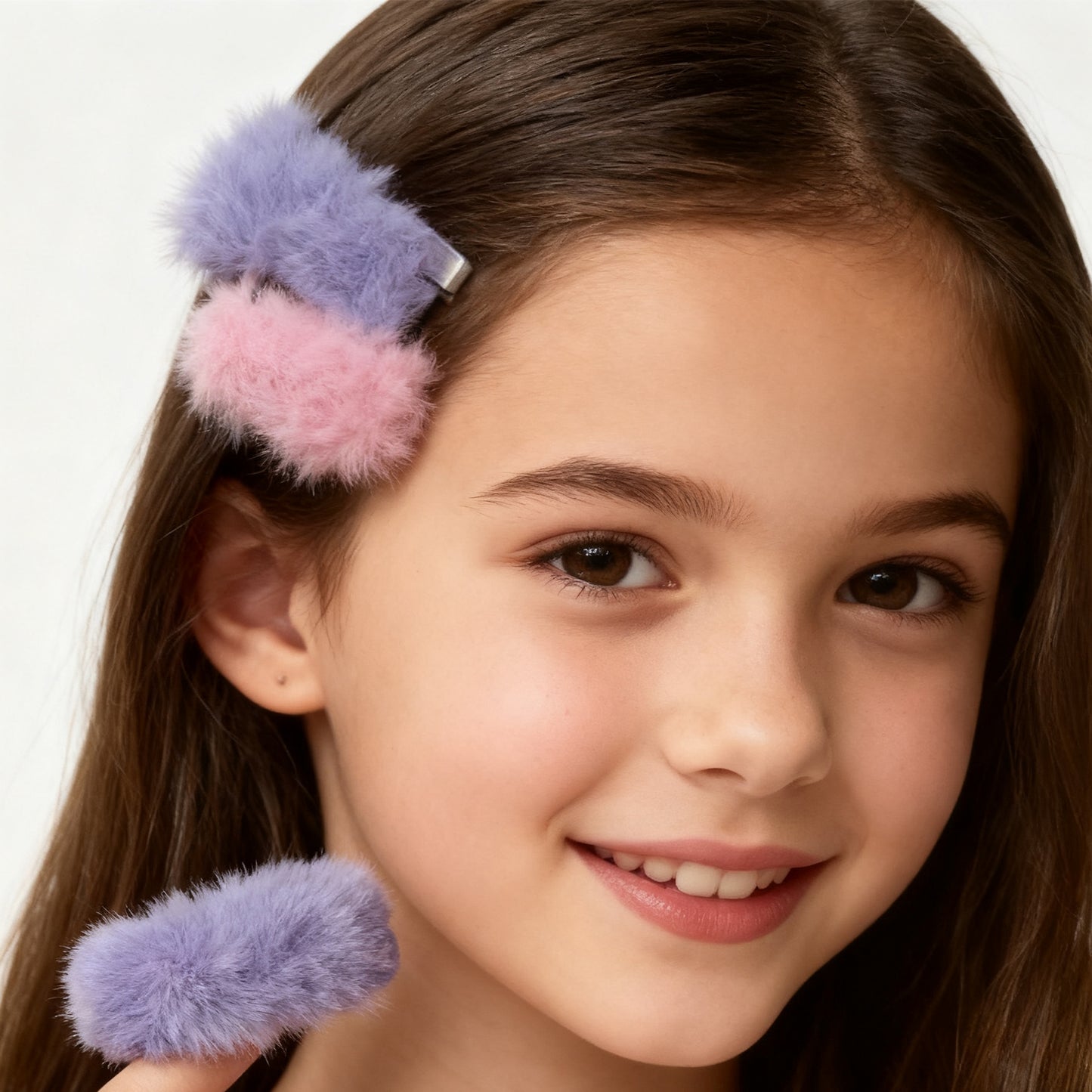 Furry Hair Clips Set - Pink & Purple Decorative Clips
