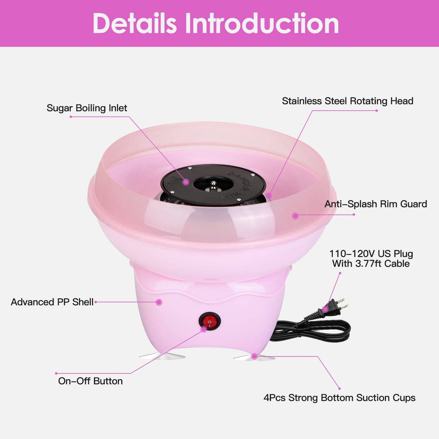 Pink Cotton Candy Maker Portable Electric Kitchen Appliance for Kids