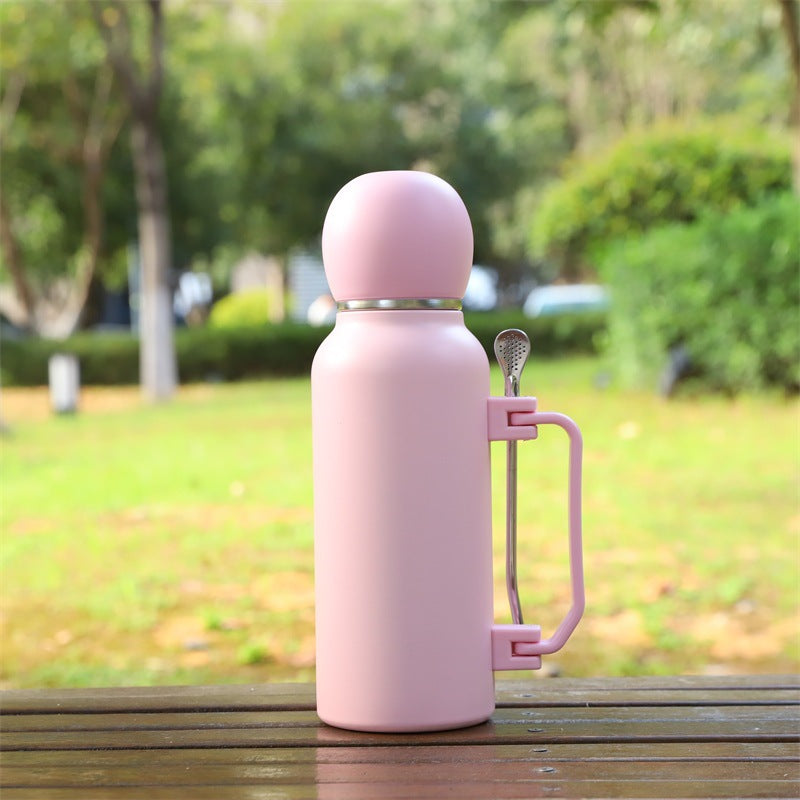 Portable Insulated Travel Mug with Straw and Spoon - Leakproof, Keeps Drinks Hot or Cold