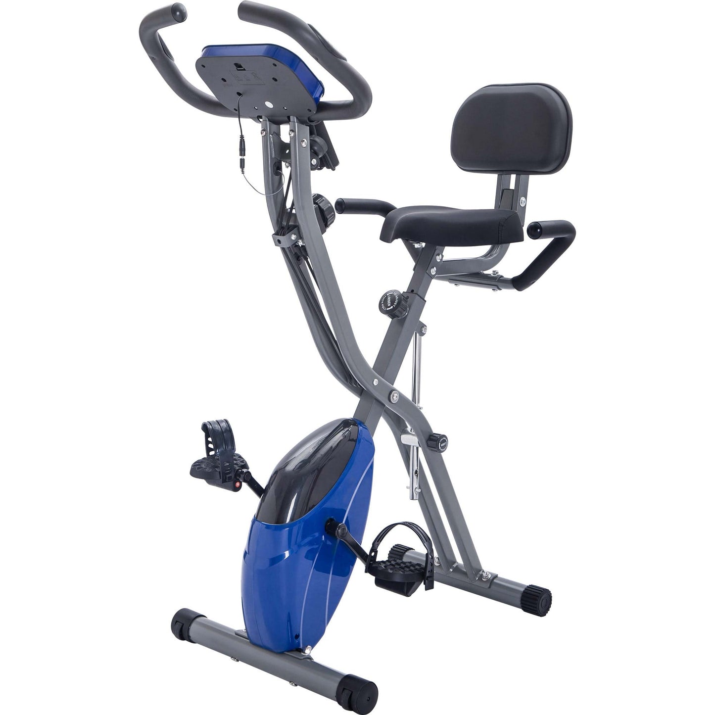 Folding Exercise Bike - Adjustable Resistance, LCD Display, Blue